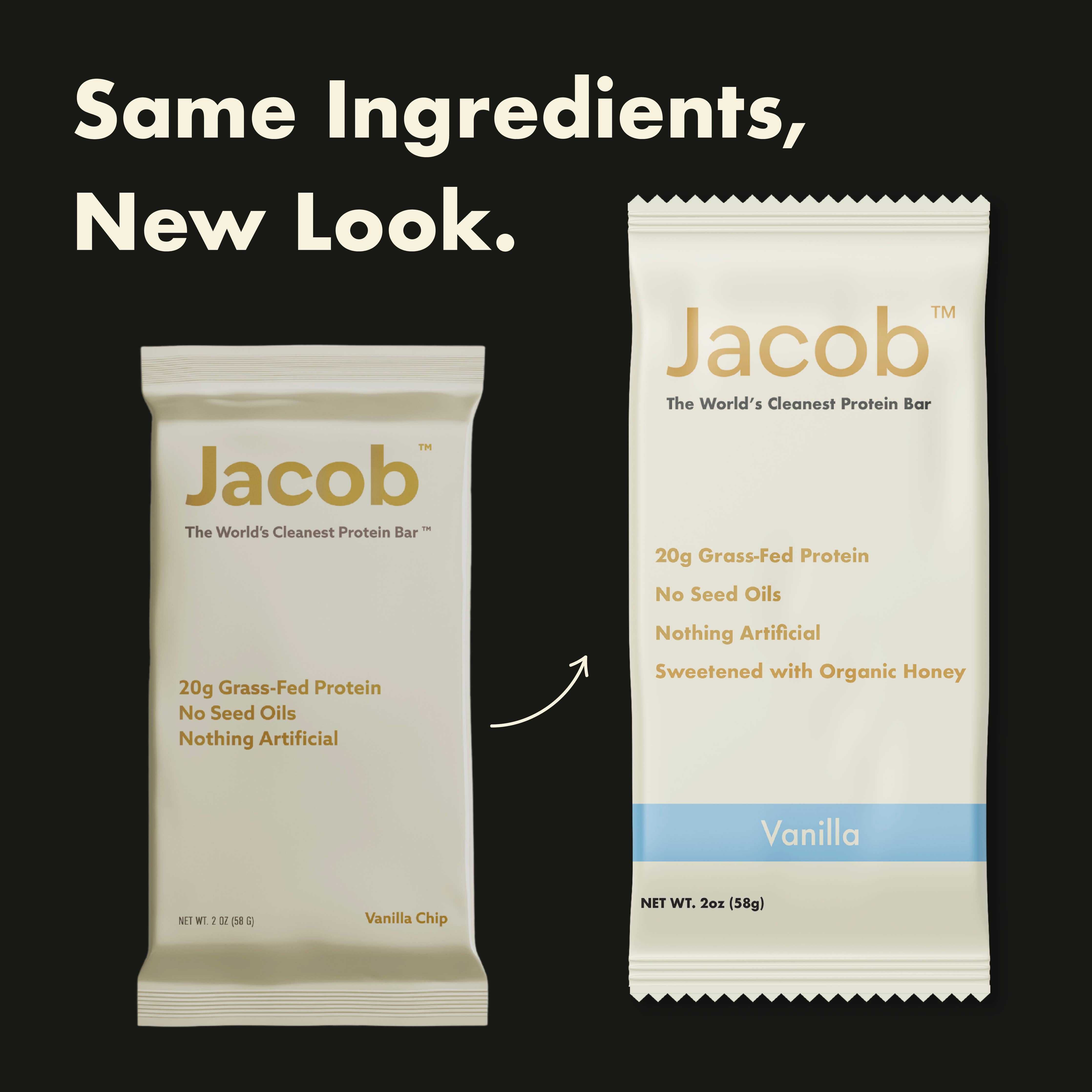 Jacob Protein Bar - Grass-Fed Organic Protein Snack Bar: Vanilla Chip / 9-pack