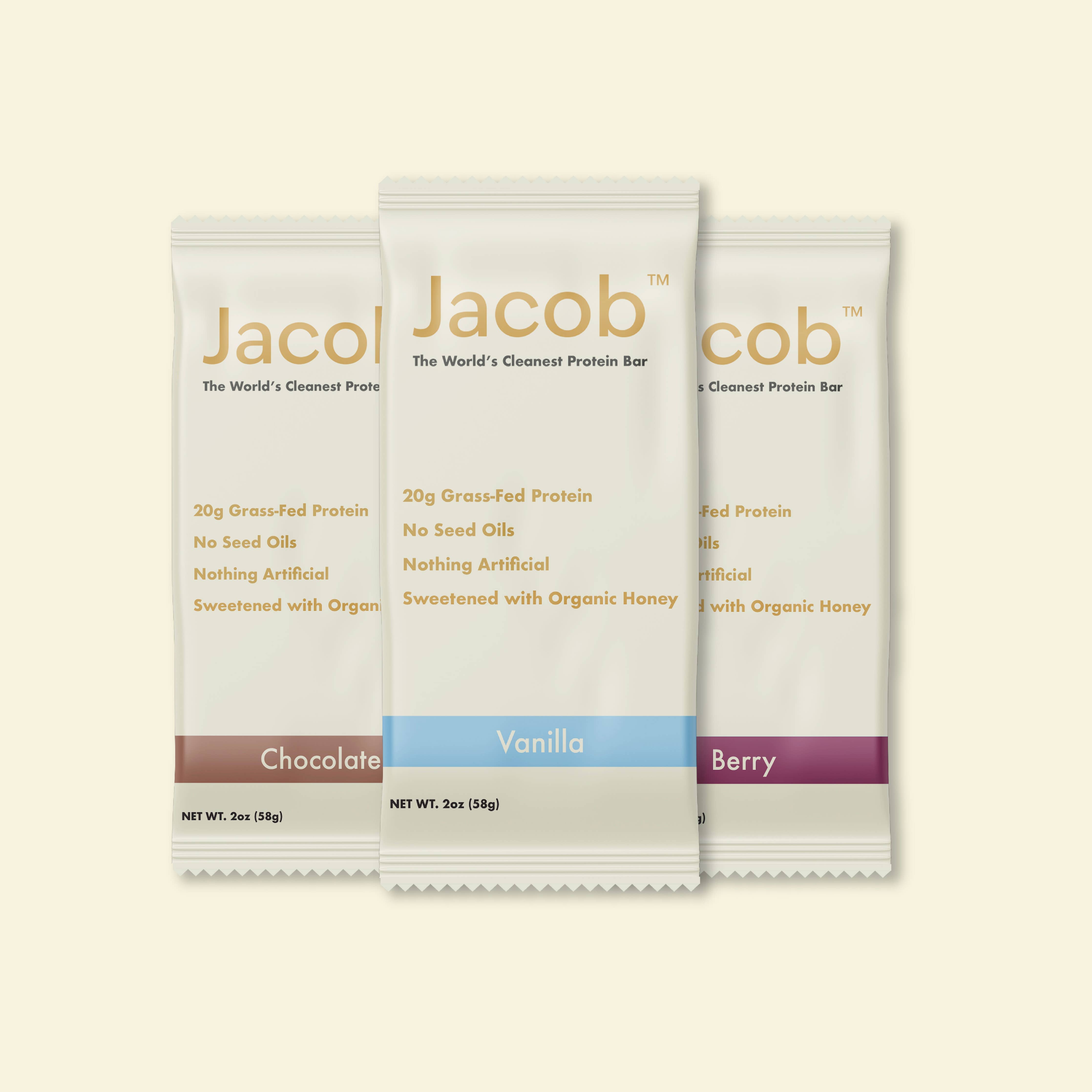 Jacob Protein Bar - Grass-Fed Organic Protein Snack Bar: Vanilla Chip / 9-pack