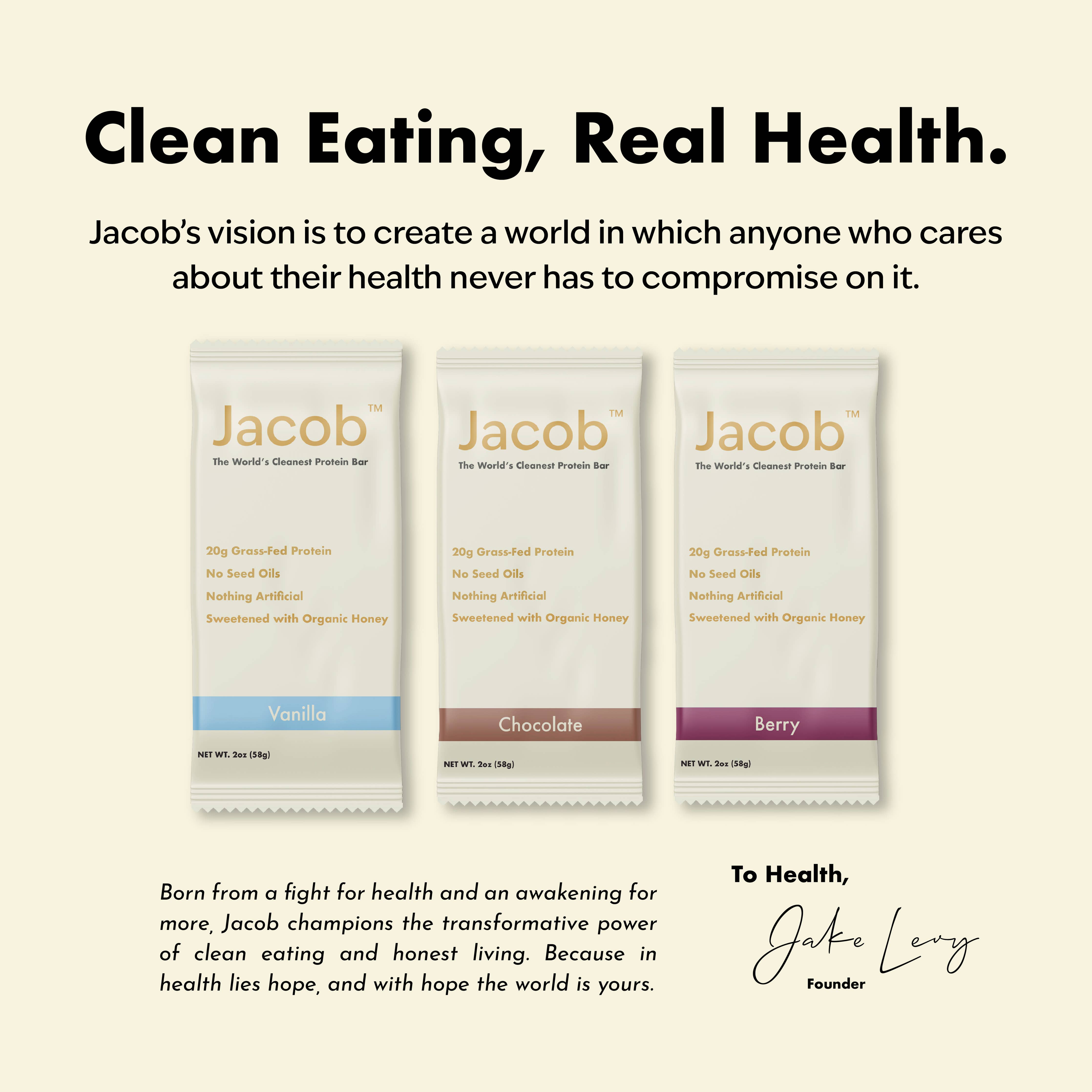 Jacob Protein Bar - Grass-Fed Organic Protein Snack Bar: Vanilla Chip / 9-pack