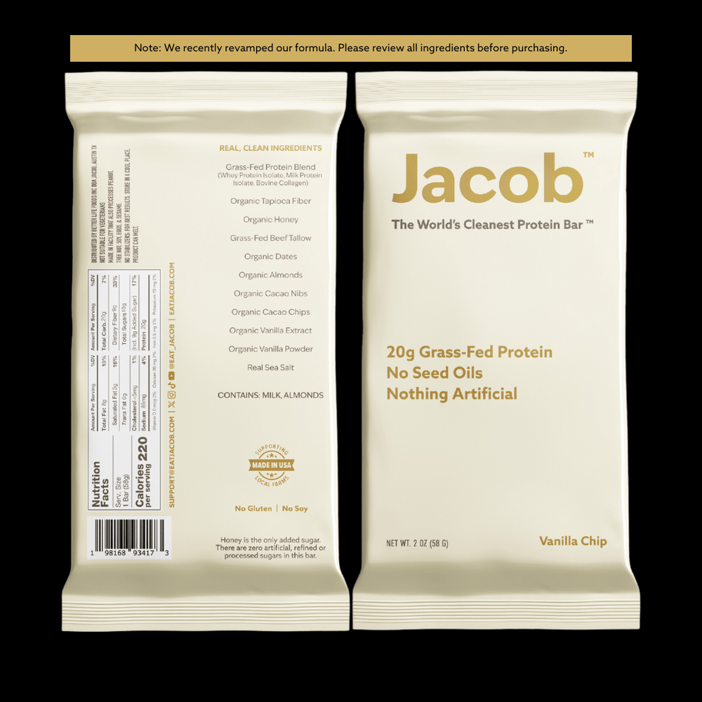 Jacob Protein Bar - Grass-Fed Organic Protein Snack Bar: Vanilla Chip / 9-pack