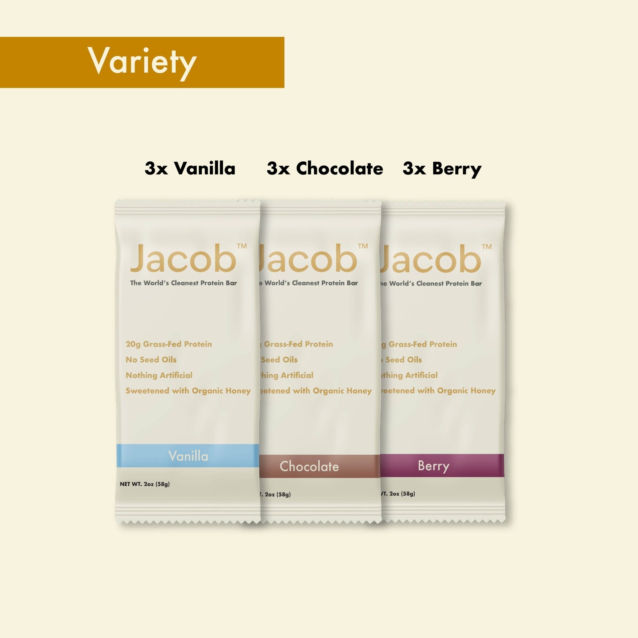 Jacob Protein Bar - Grass - Fed Organic Protein Snack Bar: Vanilla Chip / 9 - pack - Curations